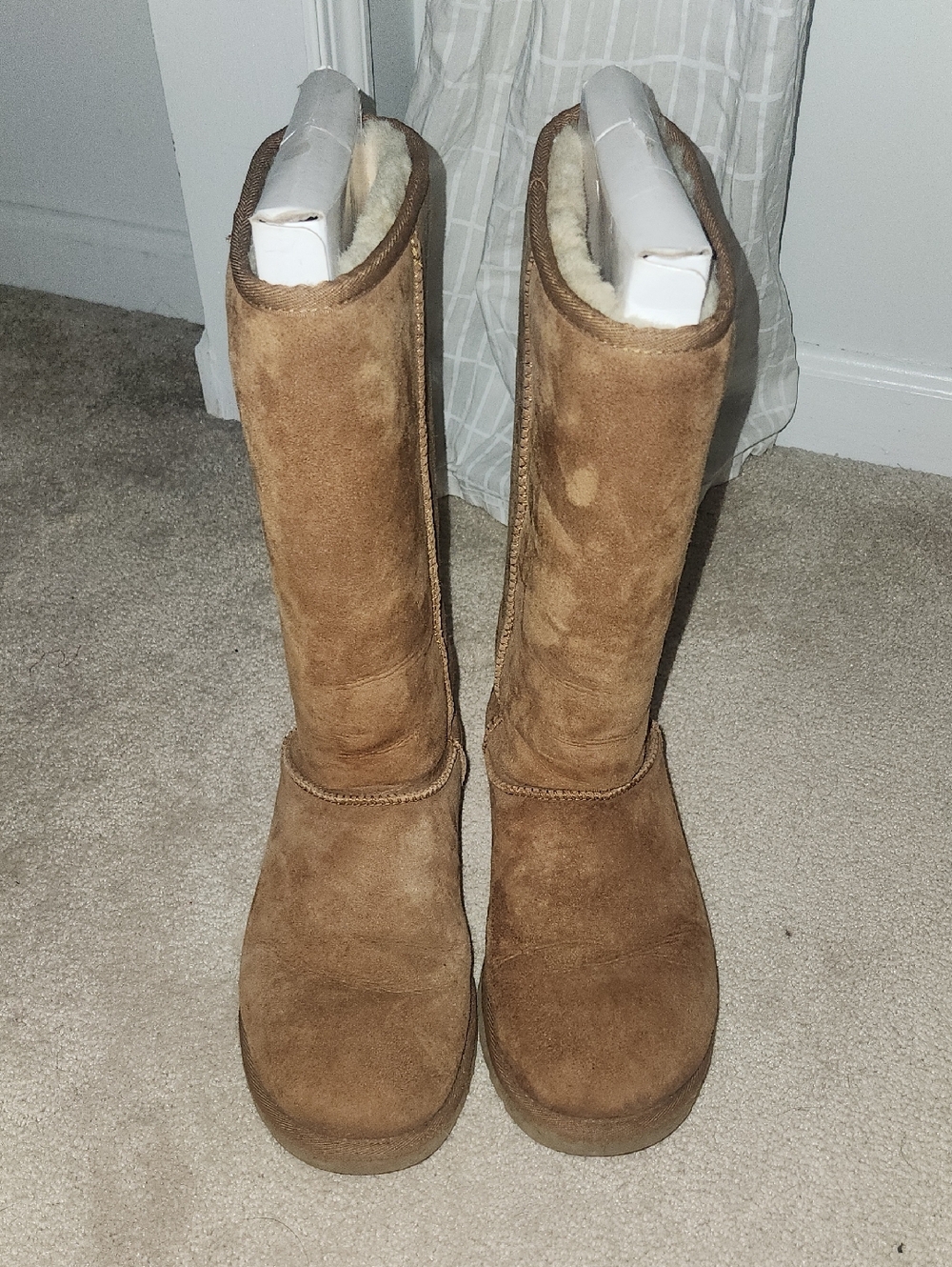 UGG Tall Suede Shearling-Lined Boots in Chestnut Brown